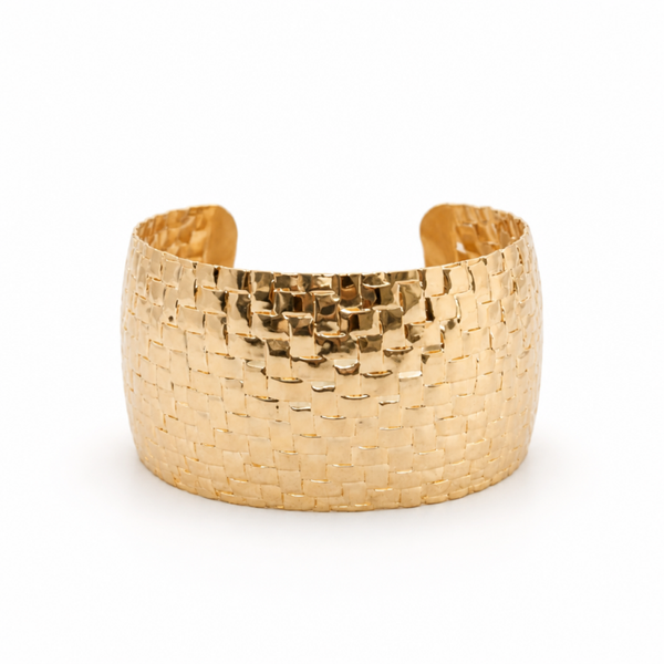 Bracelet manchette bohème large doré acier inoxydable - ajustable