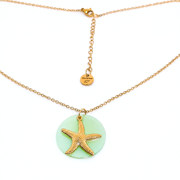 Collier chaîne ajustable avec pendentif en nacre et étoile de mer dorée - 3 couleurs