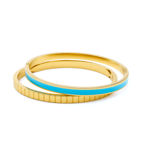 Duo de bracelet joncs turquoise et dorés - acier inoxydable