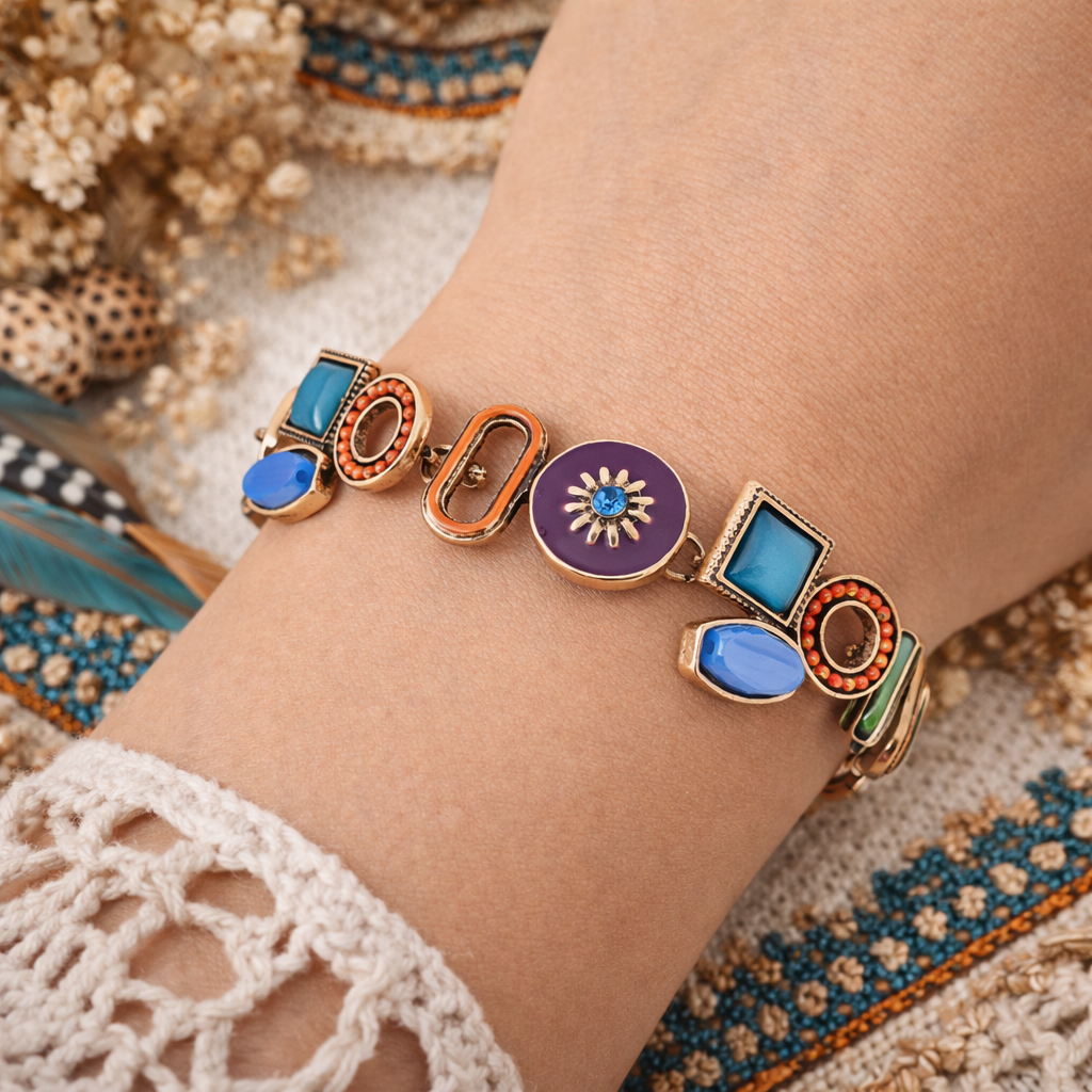 Bracelet médaillons en émail multicolore - ajustable