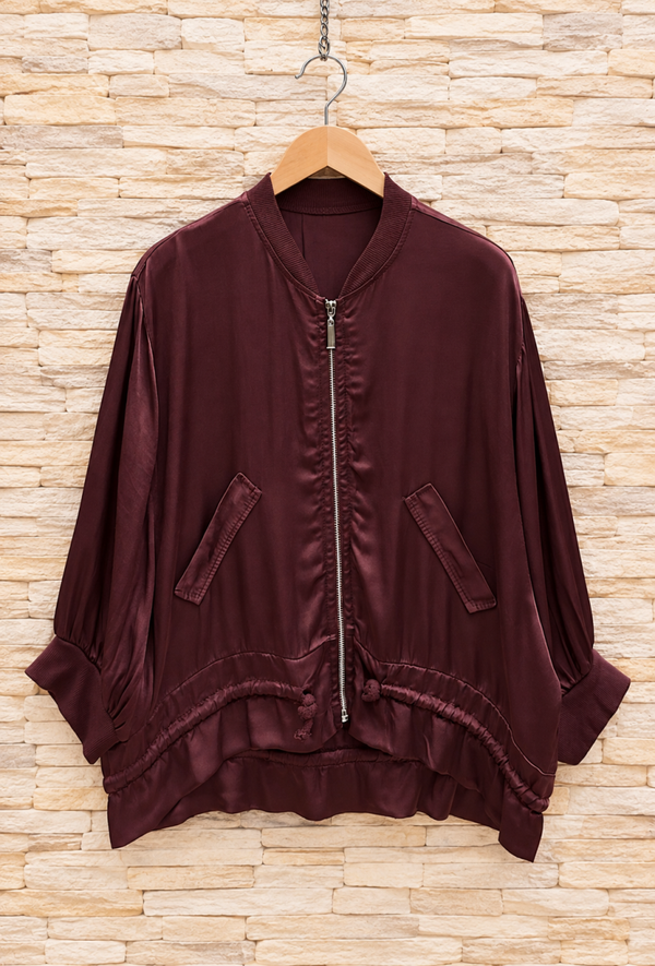 Gilet HELLIE zippé satiné bordeaux