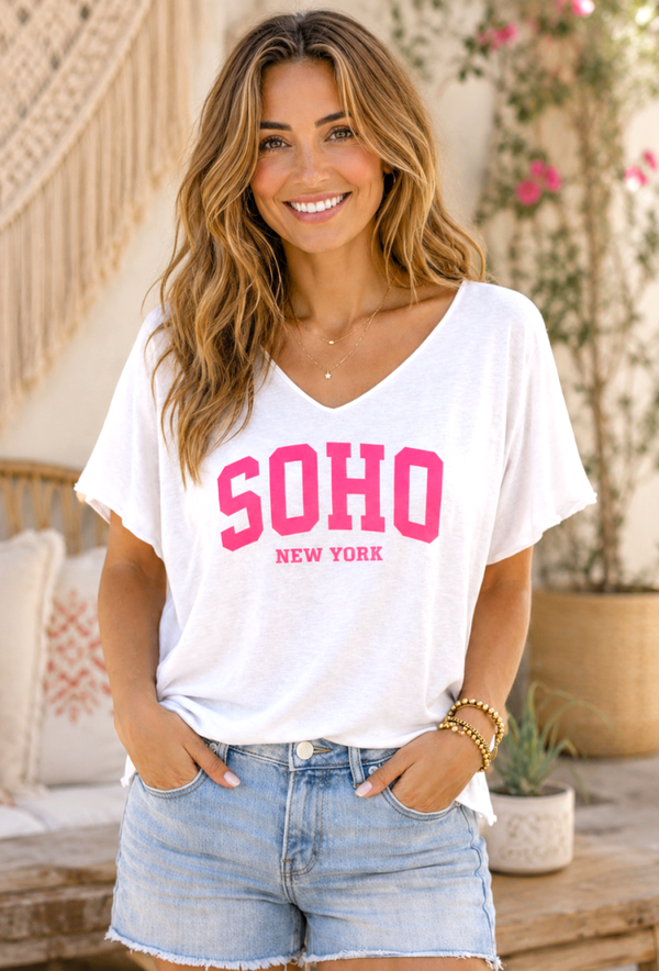 Top ample imprimé SOHO rose fluo - 2 coloris