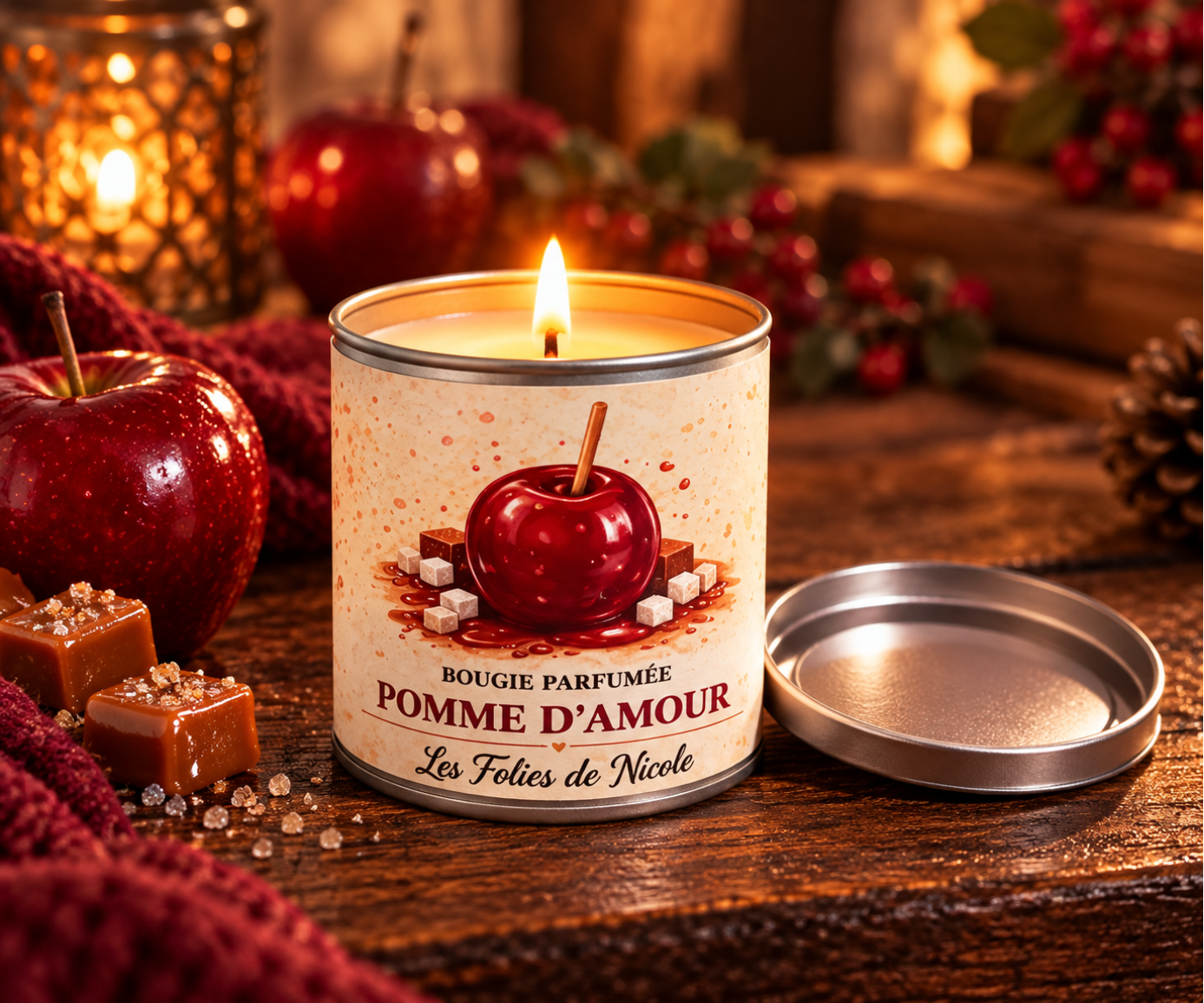 Bougie artisanale parfumée Pomme d'amour - Les Folies de Nicole