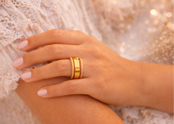 Bague dorée trois rangs acier inoxydable style boheme chic