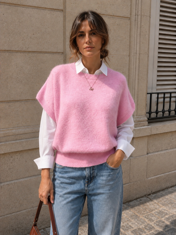 Pull en laine doux à manches courtes rose blush