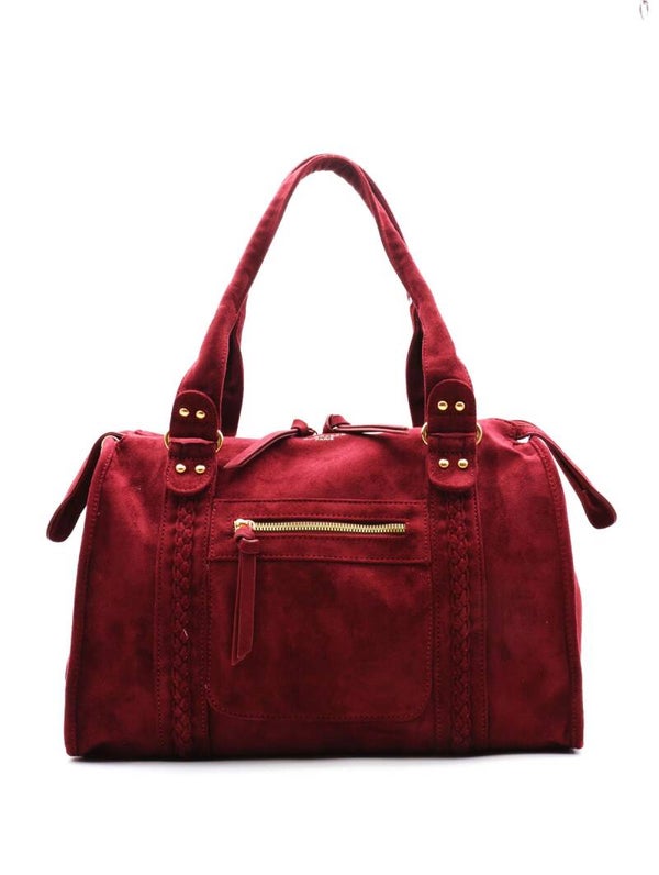 Sac à main ALVA forme bowling bordeaux effet daim  - Flora & Co