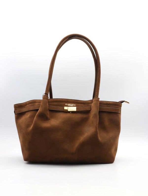 Sac cabas MILA effet daim chocolat avec anses - Flora & Co