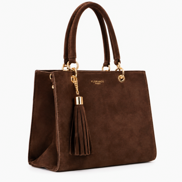 Sac à main AREZZO chocolat effet daim avec bandoulière - Flora & Co