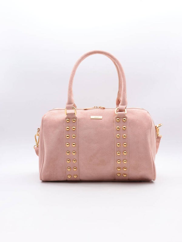 Sac à main bowling rose en suédine et clous dorés - Flora & Co