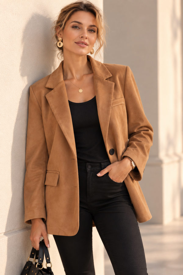 Veste blazer camel en suédine