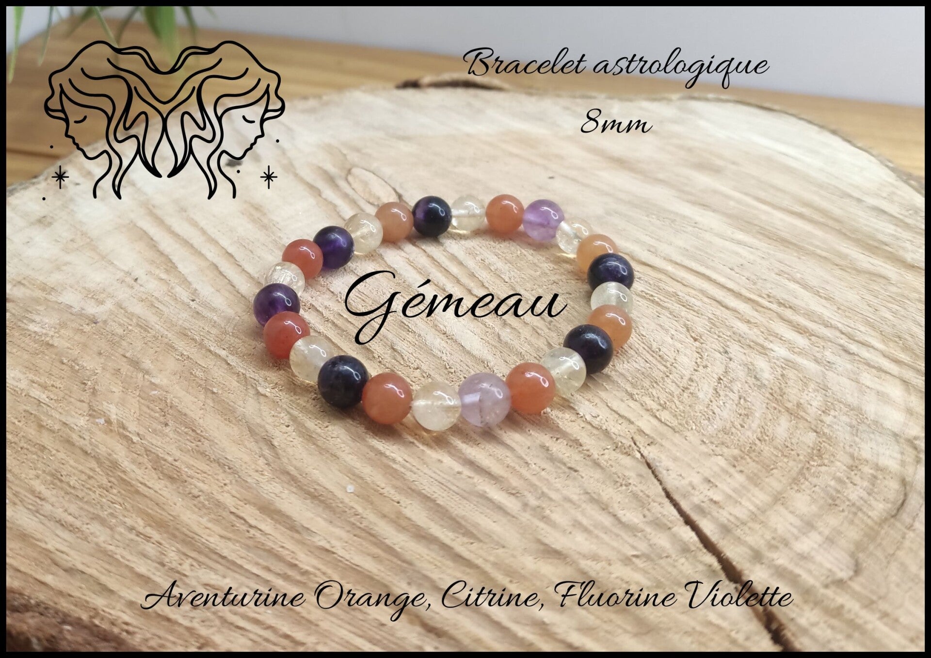 Bracelet astrologique Gémeau 8mm