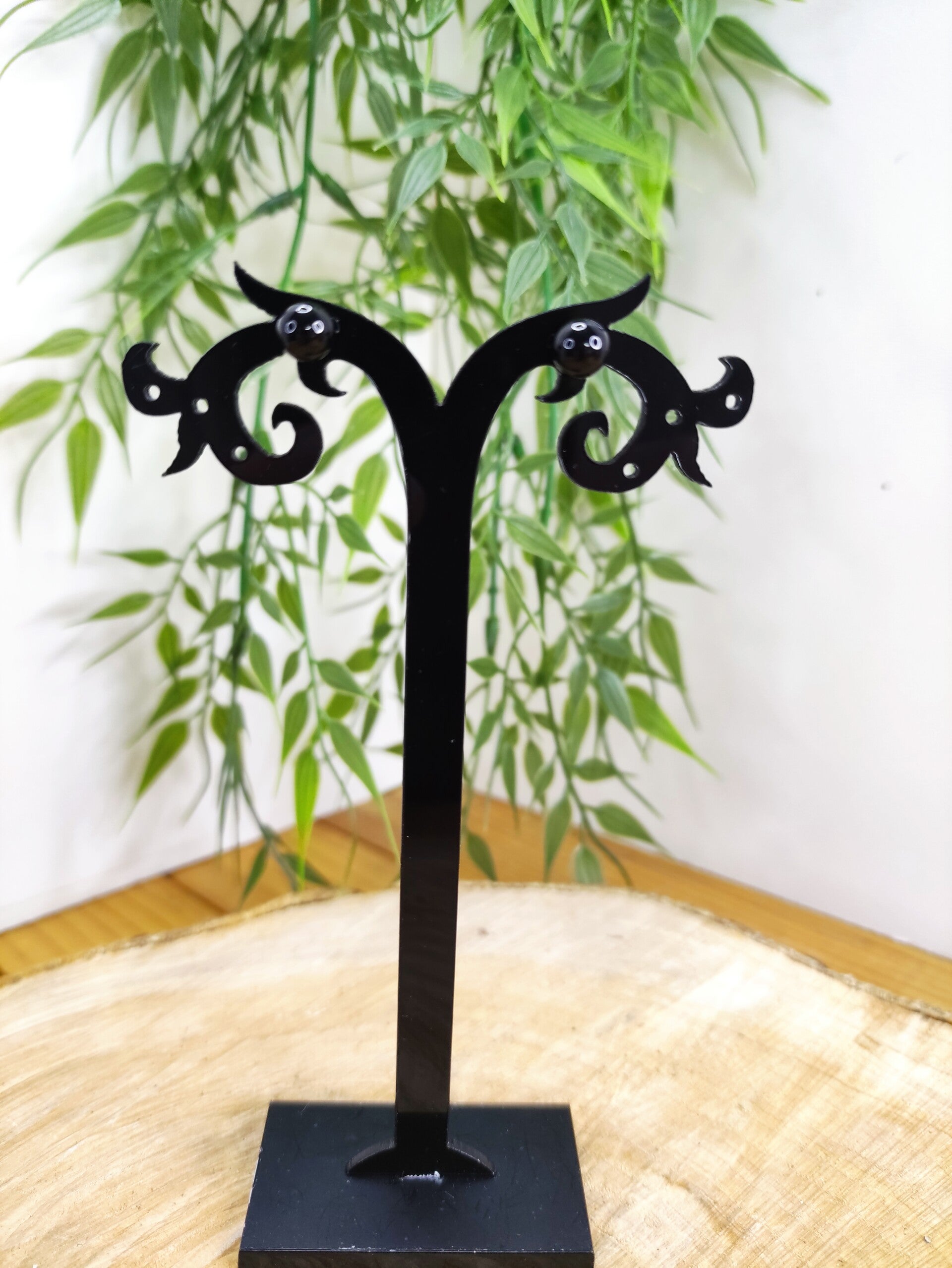 Boucle d'oreille obsidienne boule 6mm