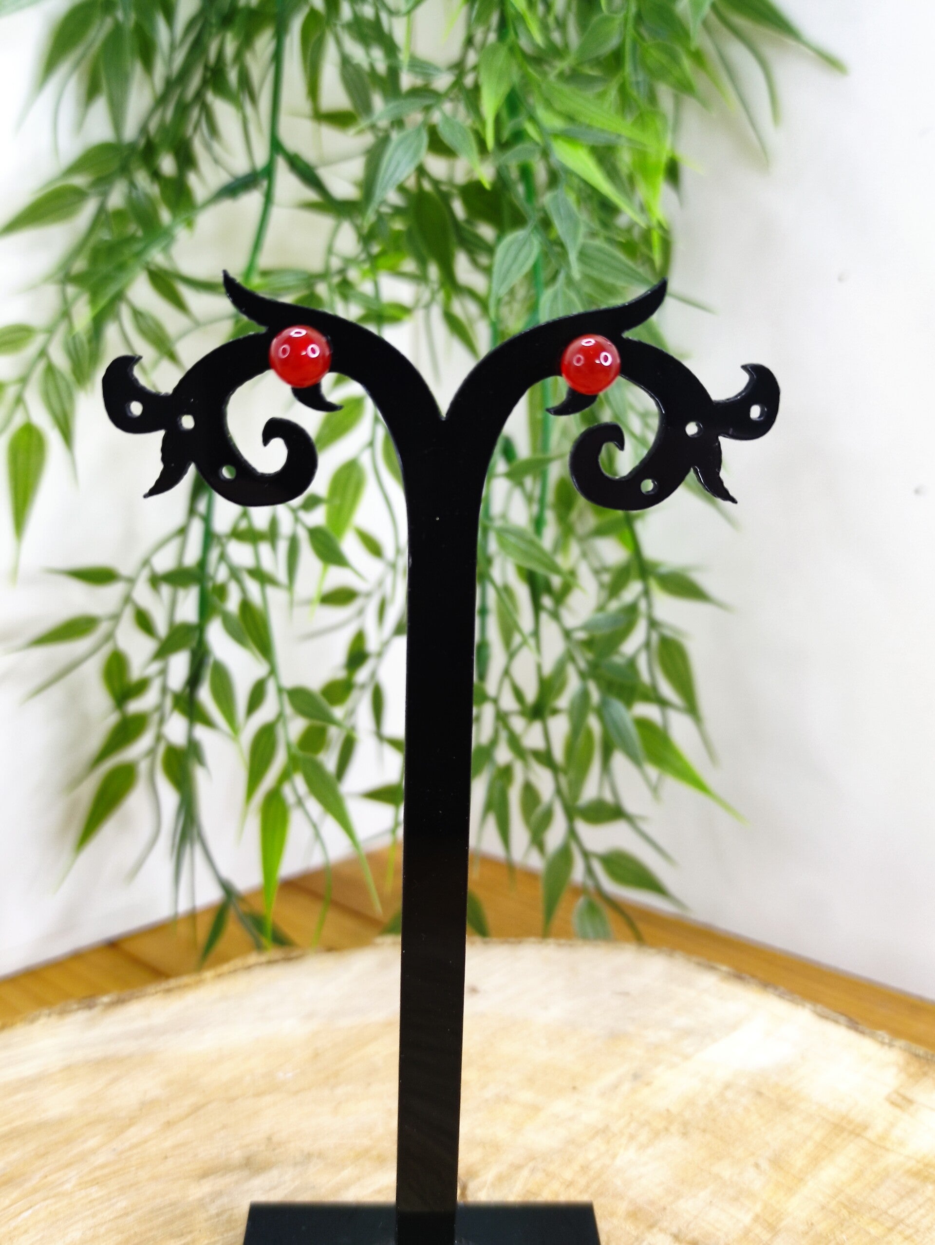 Boucle d'oreille cornaline boule 6mm