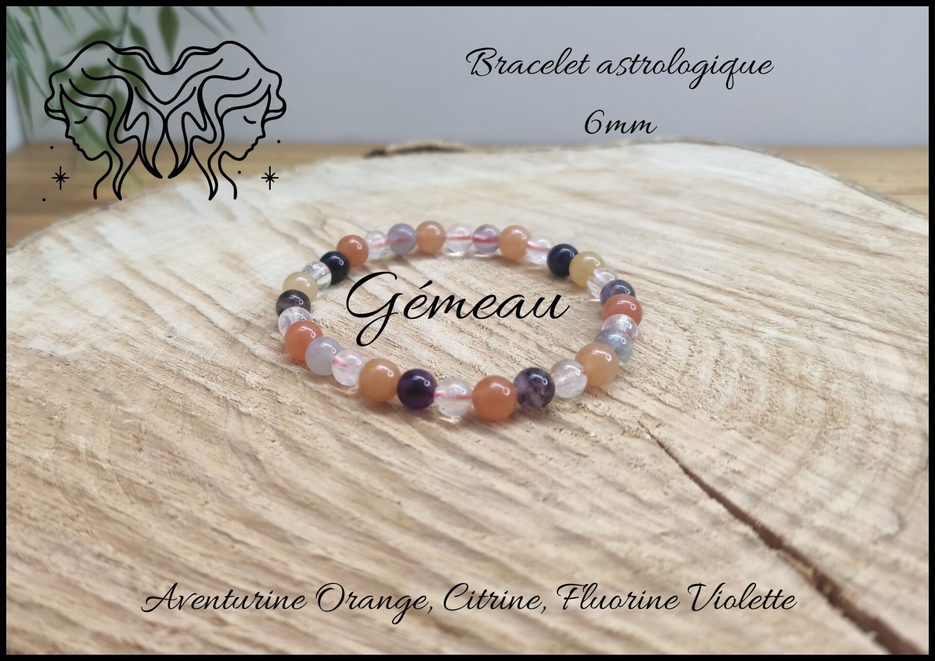 Bracelet astrologique Gémeau 6mm
