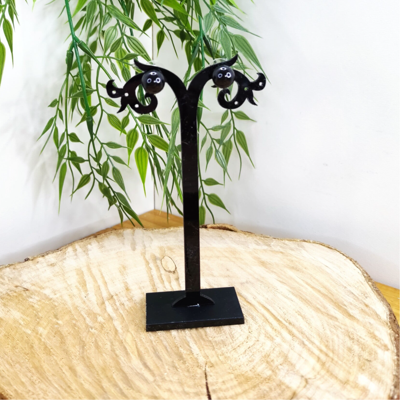 Boucle d'oreille boule tourmaline noire 10mm