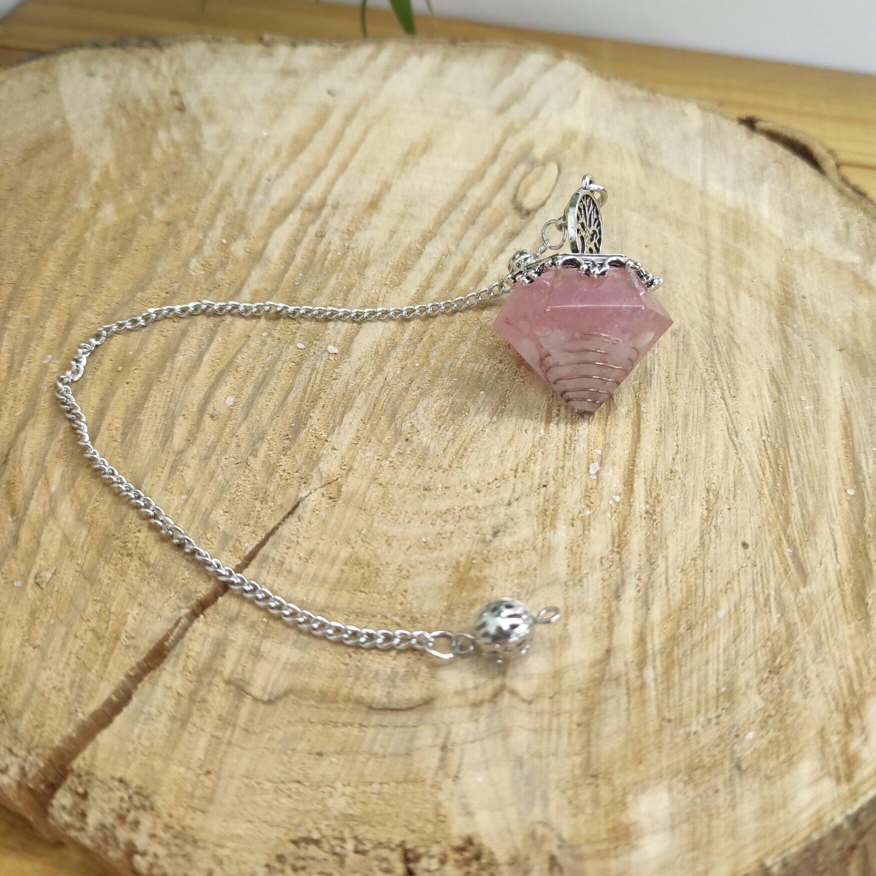 Pendule Orgonite Arbre de vie Quartz Rose