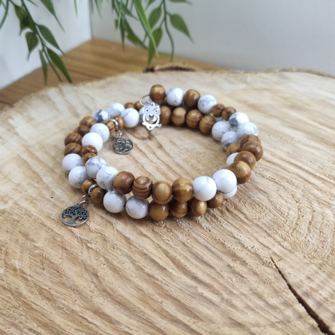 Bracelet customisé Howlite et bois