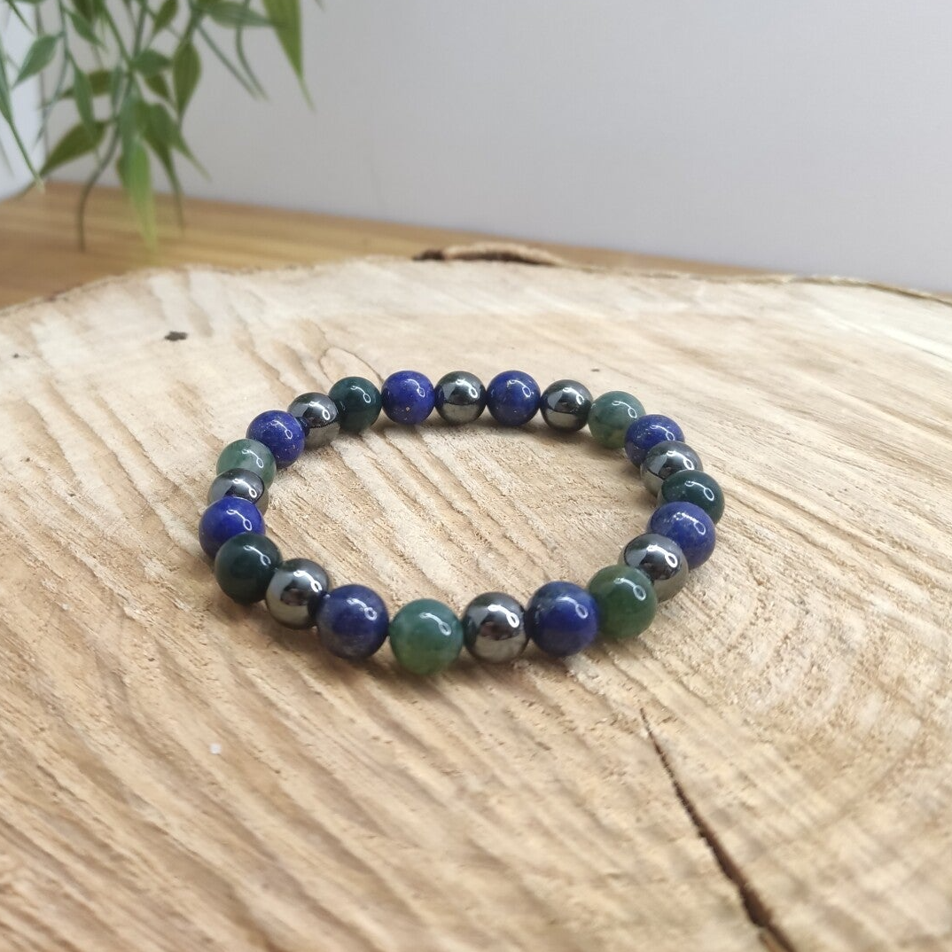 Bracelet Hématite, Lapis Lazuli et Agate Mousse 8mm