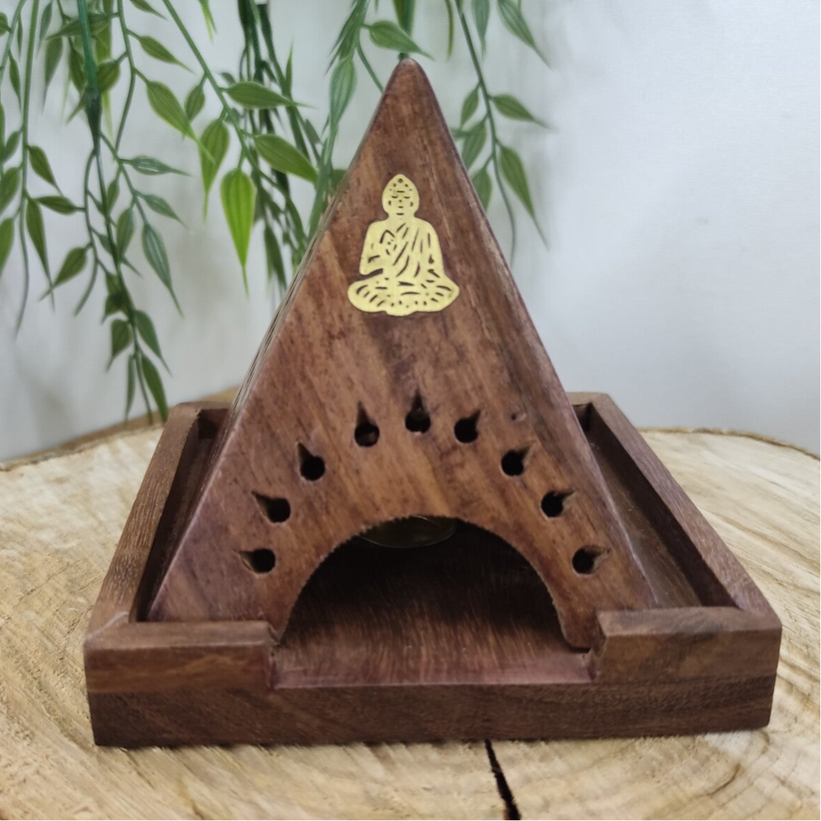 Porte encens cône bois pyramide