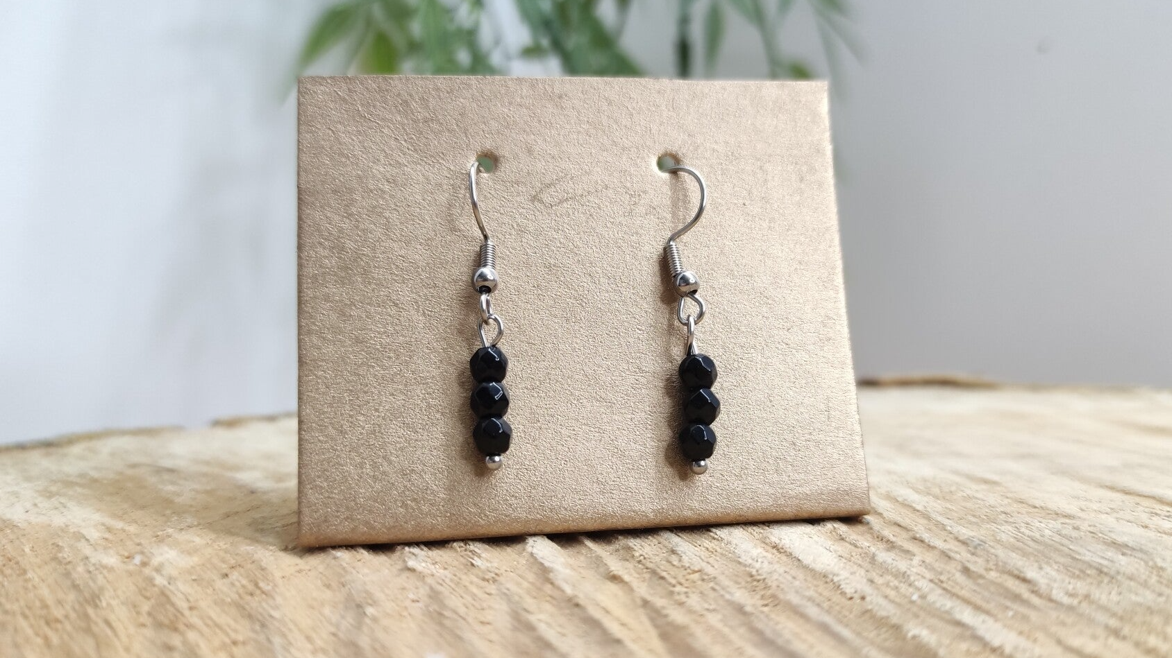 Boucle d'oreille obsidienne boules facettées