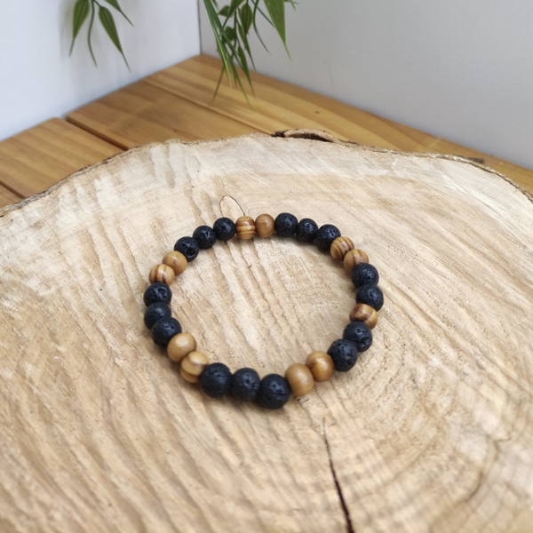 Bracelet Pierre de Lave et bois 8mm