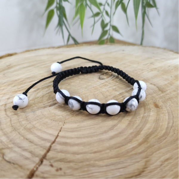 Bracelet howlite cordon ajustable noir