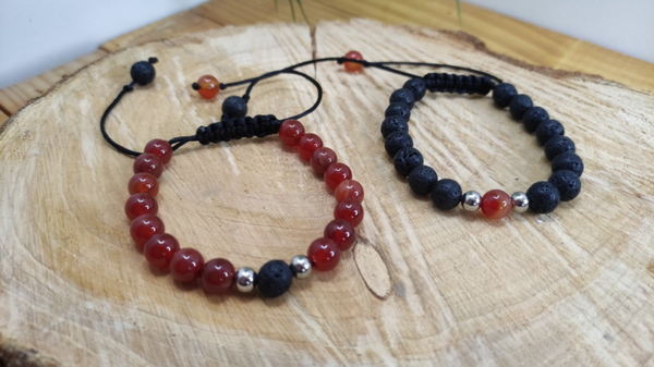 Bracelets duo en cornaline et pierre de lave cordon ajustable