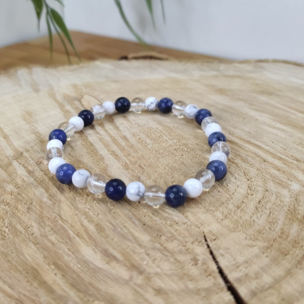 Bracelet sodalite,howlite et cristal de roche 6mm