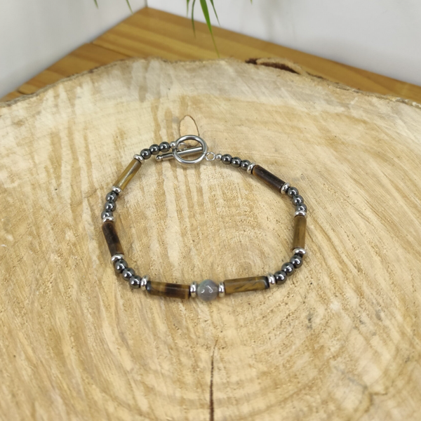 Bracelet homme LEGENDE Labradorite, Œil de tigre, Hématite