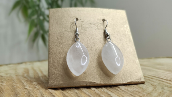 Boucle d'oreille ovale quartz transparent