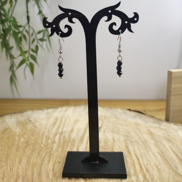 Boucle d'oreille obsidienne boules facettées