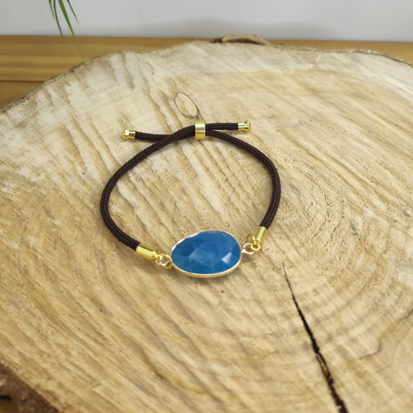 Bracelet cordon réglable Apatite bleue