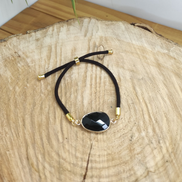 Bracelet cordon réglable Obsidienne noire