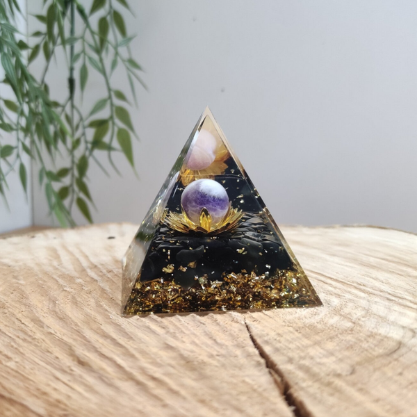Orgonite Lotus Obsidienne noire / Améthyste