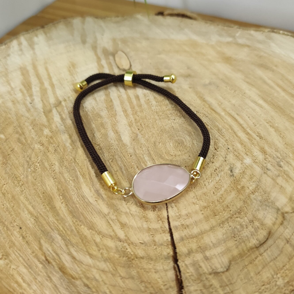 Bracelet cordon réglable Quartz Rose