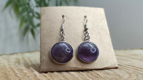 Boucle d'oreille ronde améthyste