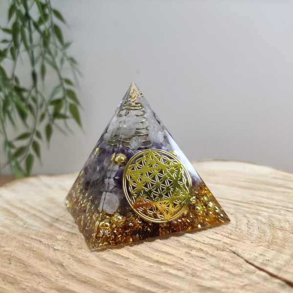 Orgonite fleur de vie étoile Cristal de Roche / Amethyste