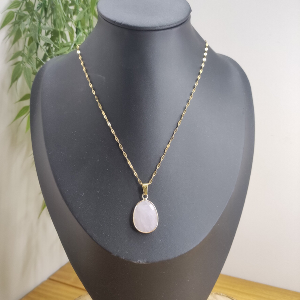 Pendentif serti ovale Quartz Rose