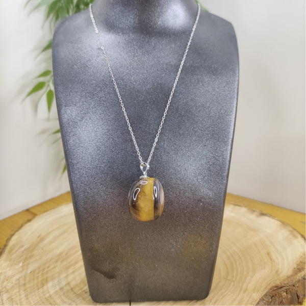 Pendentif  pierre roulée œil de tigre