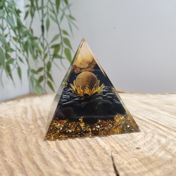Orgonite Lotus Obsidienne noire / Œil de Tigre