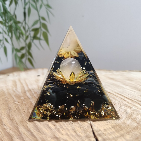 Orgonite Lotus Obsidienne noire / Quartz Rose