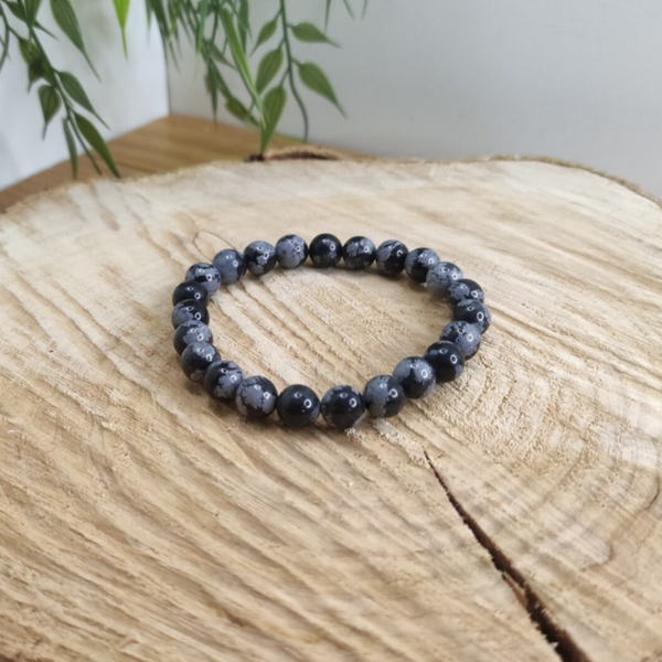 Bracelet obsidienne flocon de neige 8mm