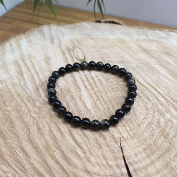 Bracelet Obsidienne Dorée 6mm
