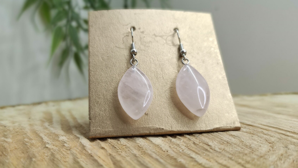 Boucle d'oreille ovale quartz rose
