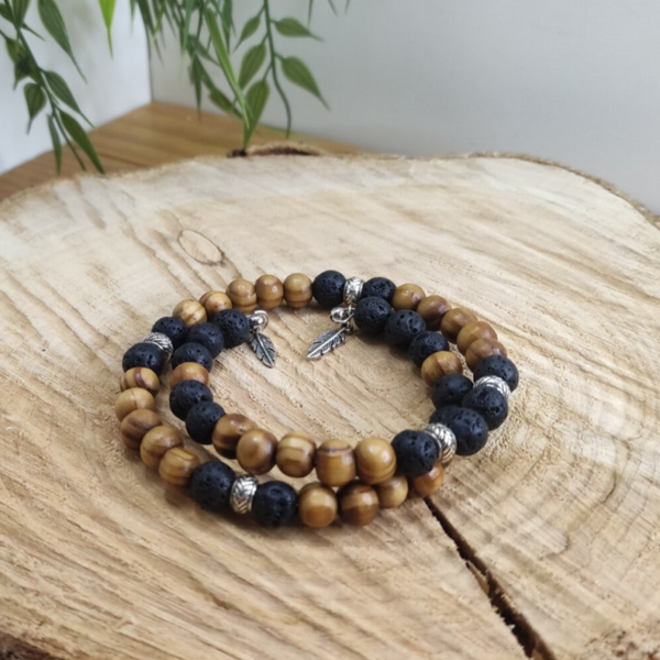 Bracelet customisé pierre de lave et bois