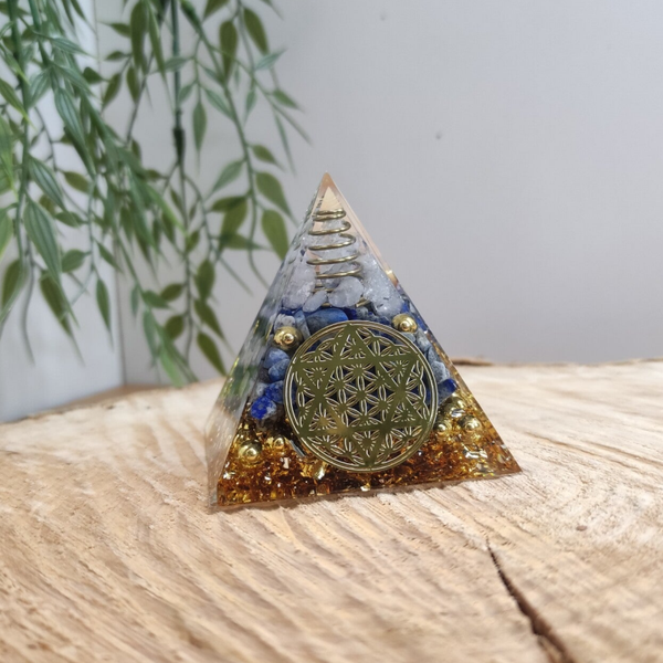 Orgonite Fleur de vie étoile Cristal de Roche / Lapis Lazuli