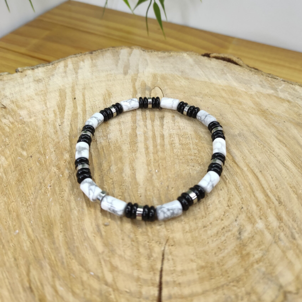 Bracelet NEMO argenté Obsidienne et Howlite