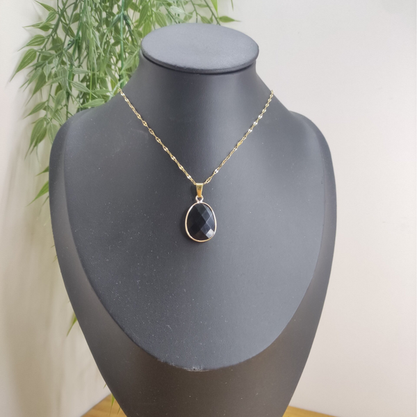 Pendentif serti ovale Obsidienne Noire