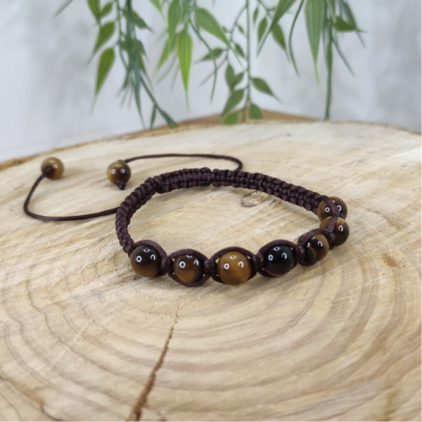 Bracelet œil de tigre cordon ajustable marron