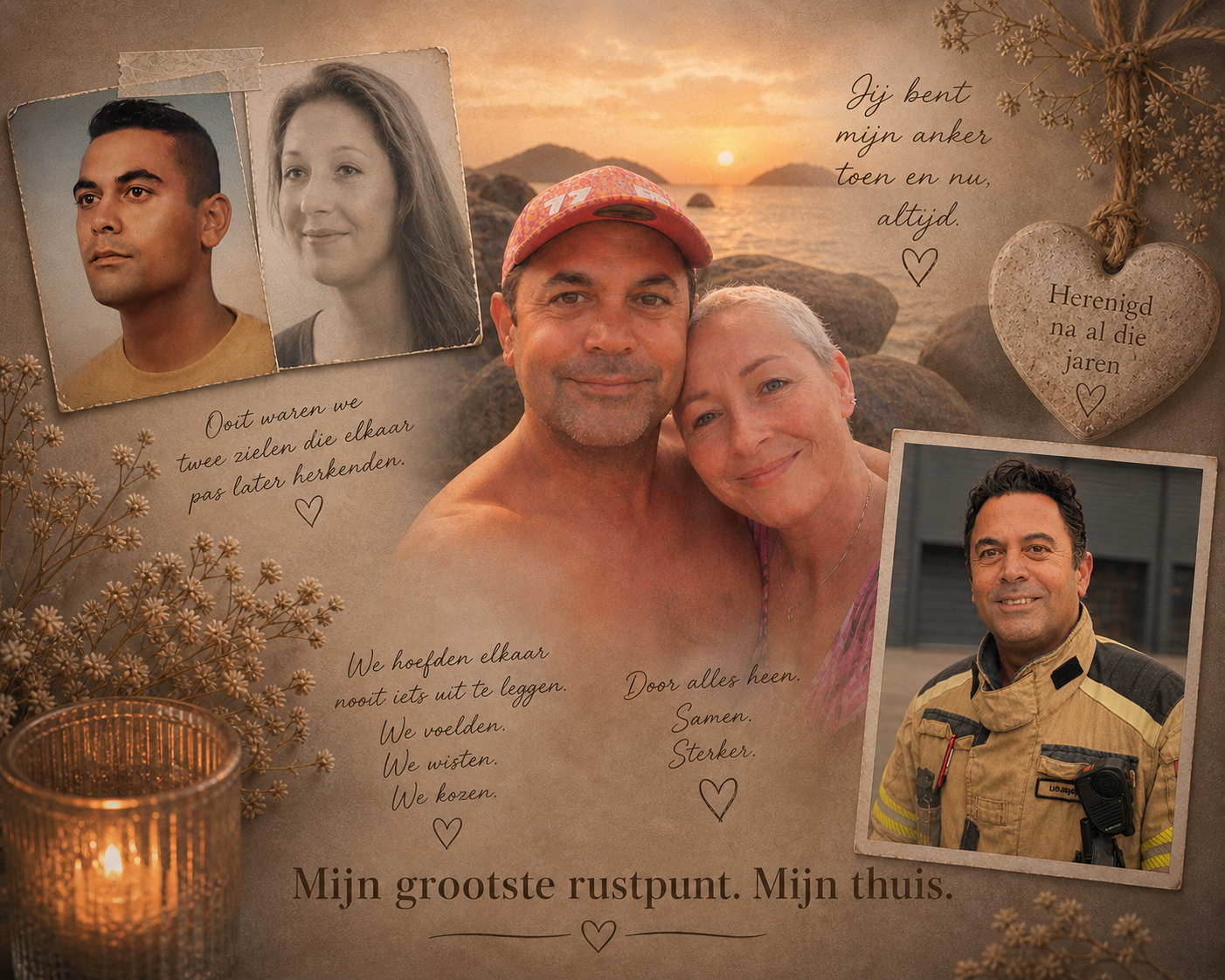 Liefde, verbinding en rust na een intens traject. Samen sterker door alles heen — een relatie die voelt als thuiskomen.